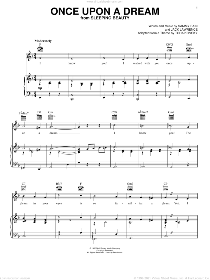 Once Upon A Dream sheet music for voice, piano or guitar by Sammy Fain and Jack Lawrence, intermediate skill level