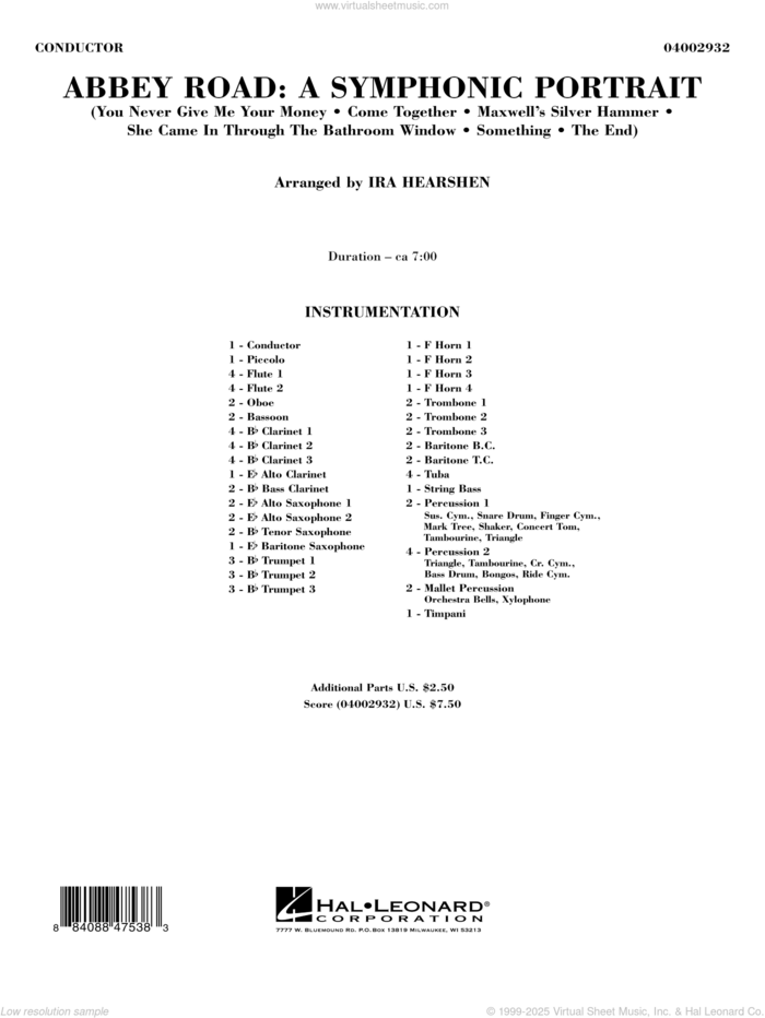 Abbey Road, a symphonic portrait sheet music for concert band (full score) by The Beatles and Ira Hearshen, intermediate skill level