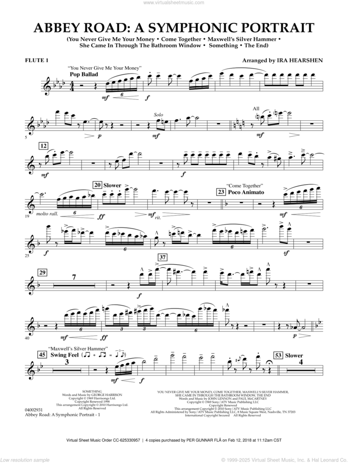 Abbey Road, a symphonic portrait sheet music for concert band (flute 1) by The Beatles and Ira Hearshen, intermediate skill level