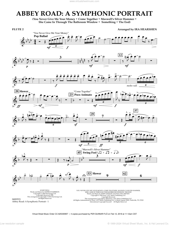 Abbey Road, a symphonic portrait sheet music for concert band (flute 2) by The Beatles and Ira Hearshen, intermediate skill level