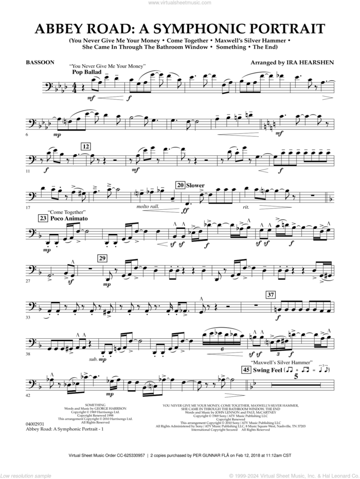 Abbey Road, a symphonic portrait sheet music for concert band (bassoon) by The Beatles and Ira Hearshen, intermediate skill level
