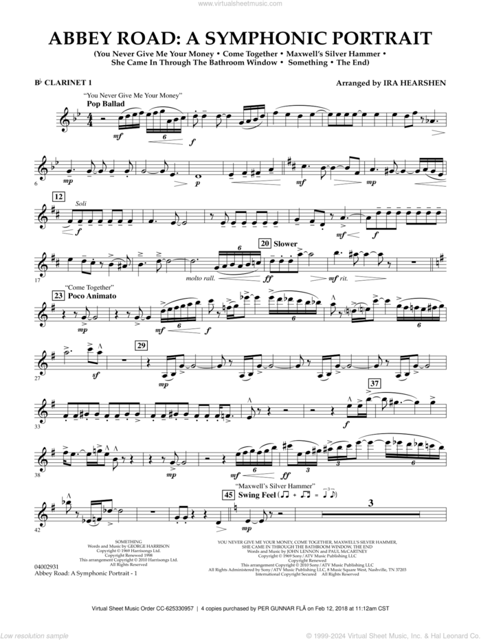Abbey Road, a symphonic portrait sheet music for concert band (Bb clarinet 1) by The Beatles and Ira Hearshen, intermediate skill level