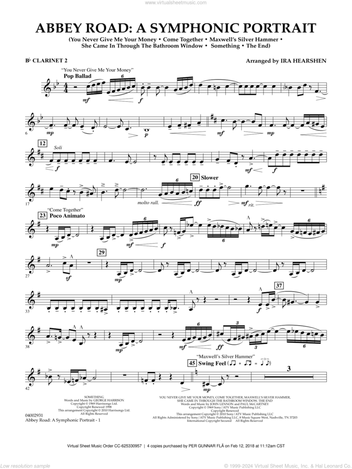 Abbey Road, a symphonic portrait sheet music for concert band (Bb clarinet 2) by The Beatles and Ira Hearshen, intermediate skill level