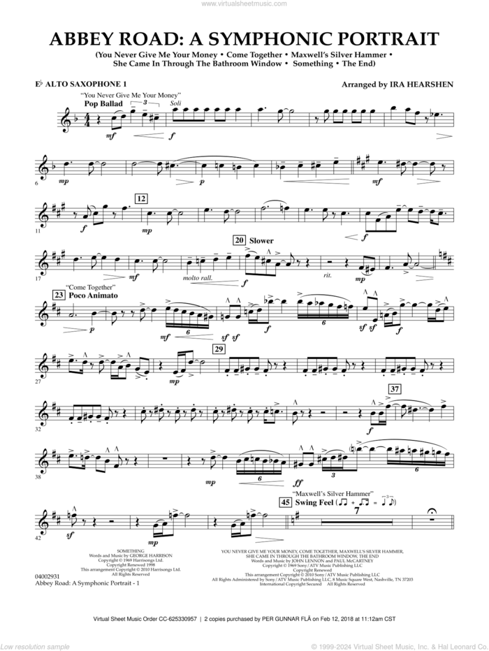 Abbey Road, a symphonic portrait sheet music for concert band (Eb alto saxophone 1) by The Beatles and Ira Hearshen, intermediate skill level