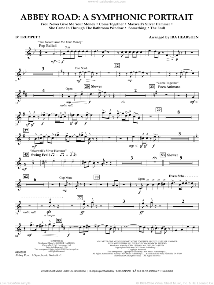 Abbey Road, a symphonic portrait sheet music for concert band (Bb trumpet 2) by The Beatles and Ira Hearshen, intermediate skill level