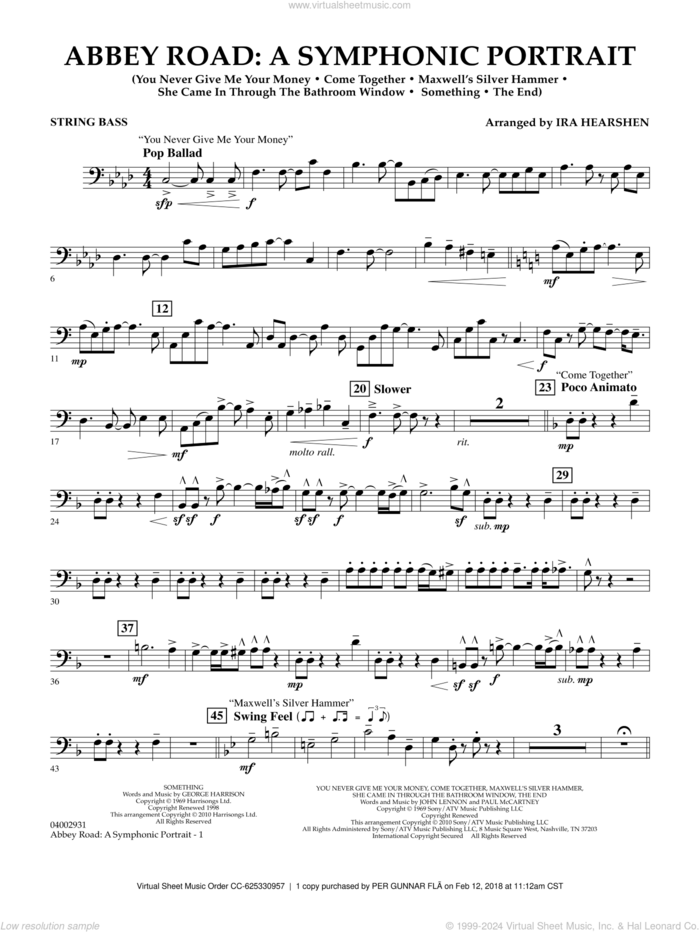 Abbey Road, a symphonic portrait sheet music for concert band (string bass) by The Beatles and Ira Hearshen, intermediate skill level