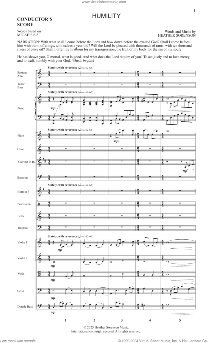 Humility (COMPLETE) sheet music for orchestra/band (chamber ensemble) by Heather Sorenson and Miscellaneous, intermediate skill level