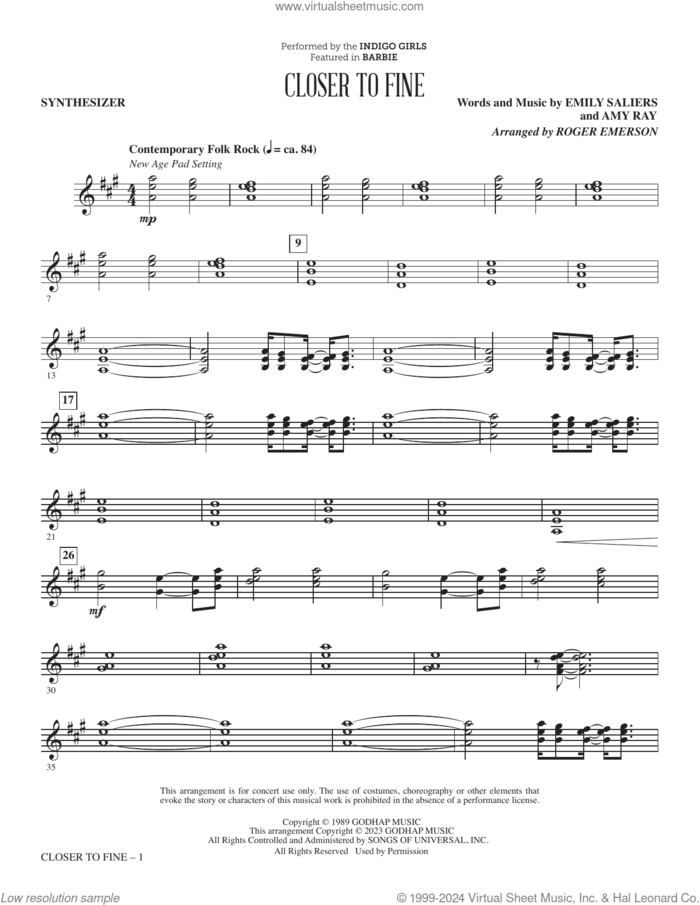 Closer To Fine (arr. Roger Emerson) (complete set of parts) sheet music for orchestra/band (Rhythm) by Roger Emerson, Amy Ray, Emily Saliers and Indigo Girls, intermediate skill level