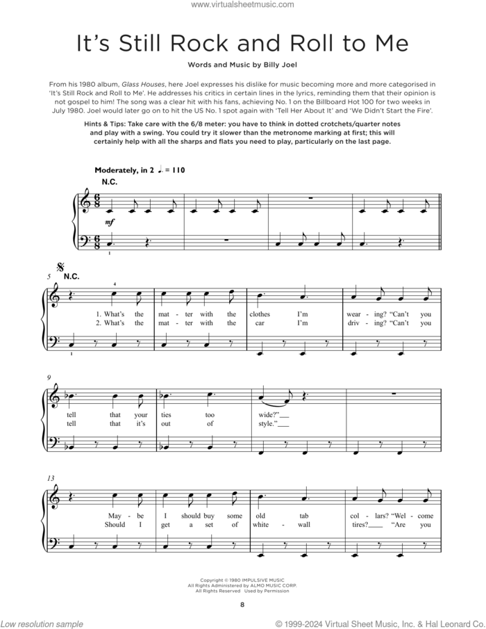 It's Still Rock And Roll To Me sheet music for piano solo by Billy Joel, beginner skill level