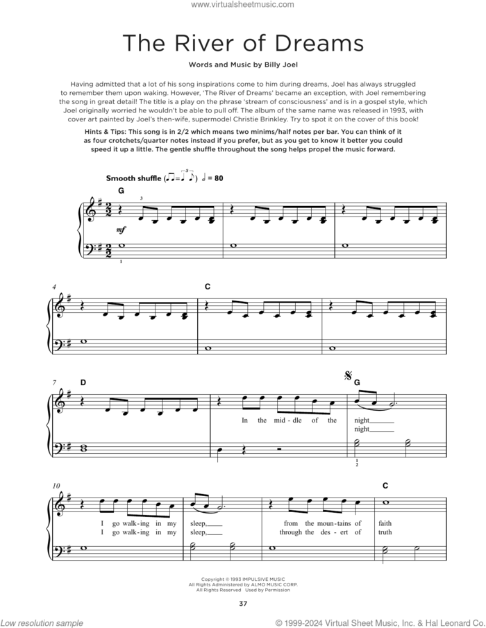 The River Of Dreams, (beginner) sheet music for piano solo by Billy Joel, beginner skill level