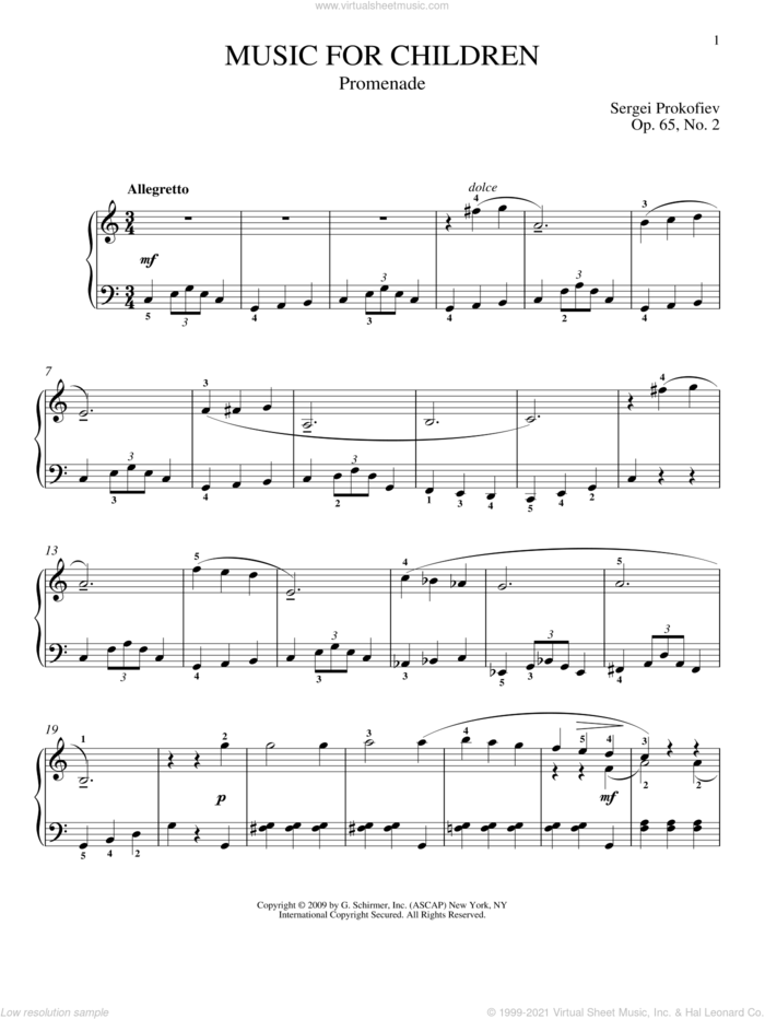 Promenade sheet music for piano solo by Sergei Prokofiev, Jeffrey Biegel and Matthew Edwards, classical score, intermediate skill level