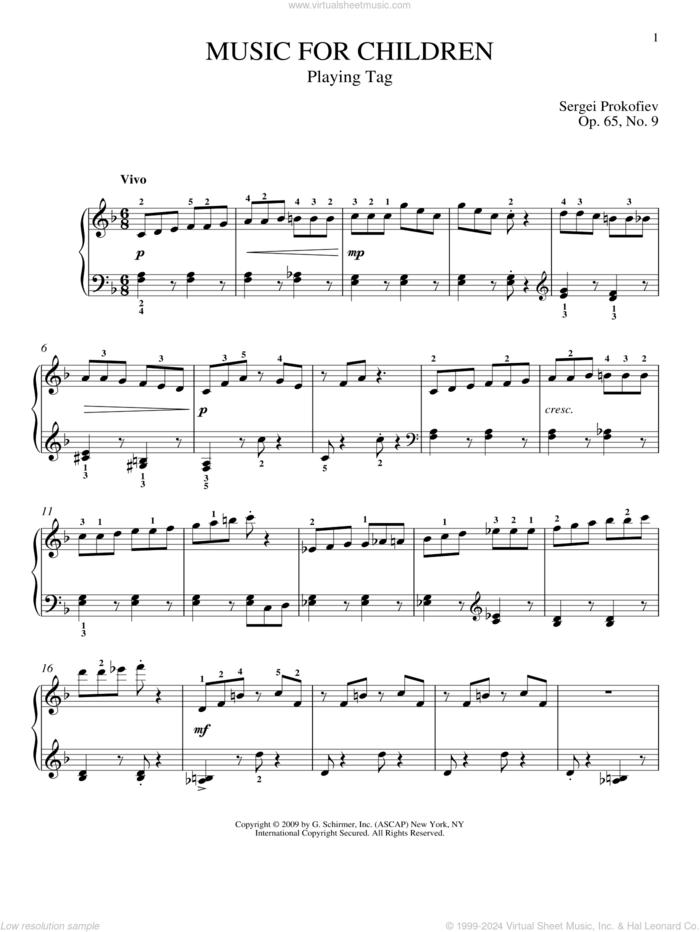 Playing Tag sheet music for piano solo by Sergei Prokofiev, Jeffrey Biegel and Matthew Edwards, classical score, intermediate skill level