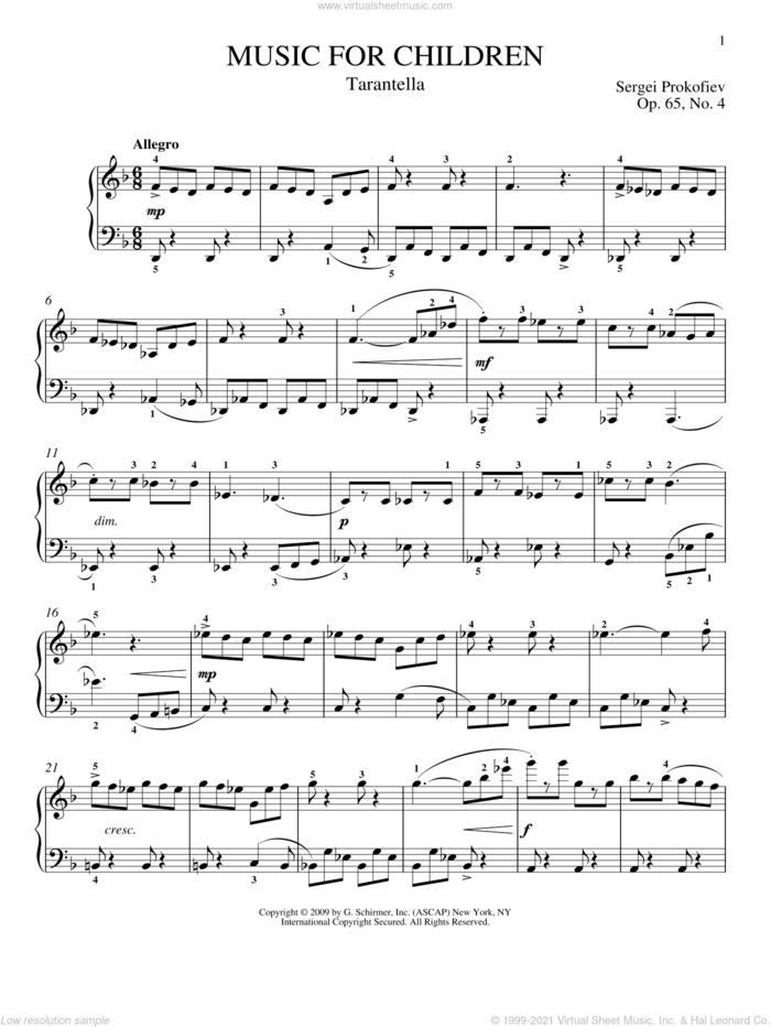 Tarantella sheet music for piano solo by Sergei Prokofiev, Jeffrey Biegel and Matthew Edwards, classical score, intermediate skill level