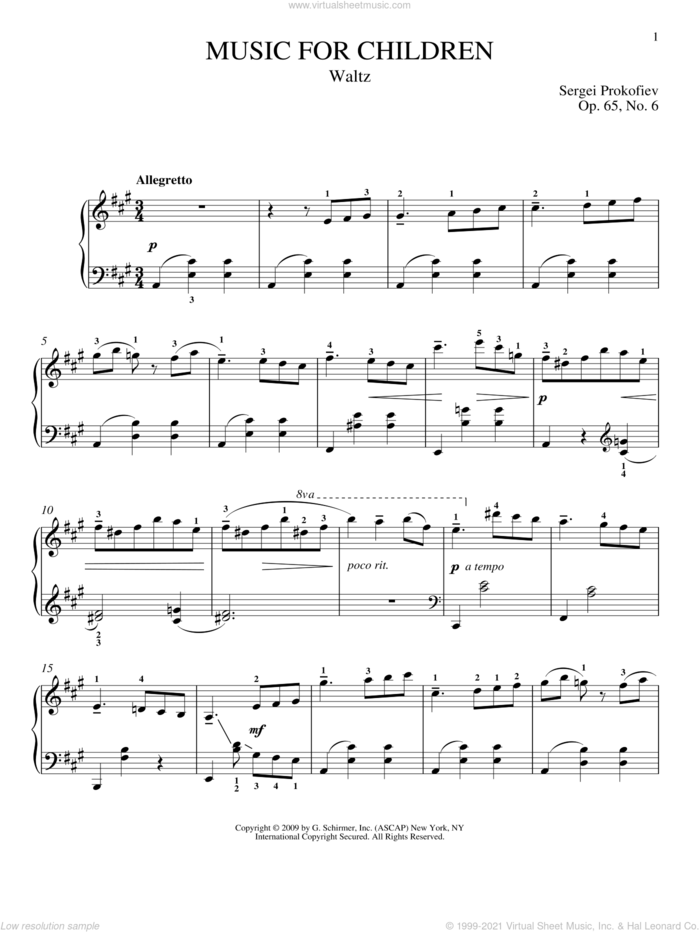 Waltz sheet music for piano solo by Sergei Prokofiev, Jeffrey Biegel and Matthew Edwards, classical score, intermediate skill level