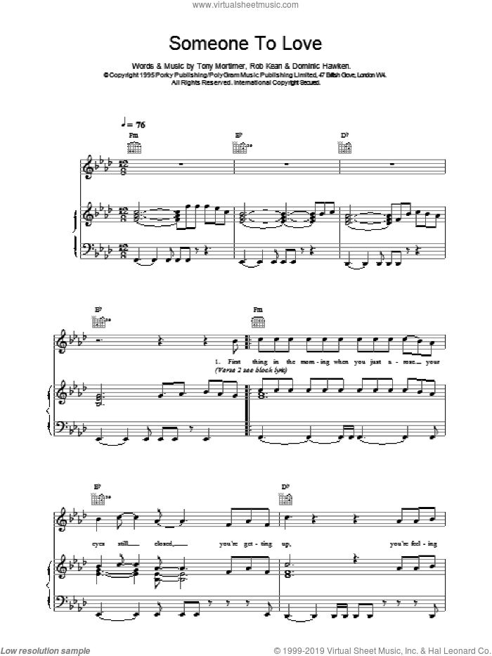 Somebody To Love sheet music for voice, piano or guitar by East 17, KEAN And HAWKEN and Tony Mortimer, intermediate skill level