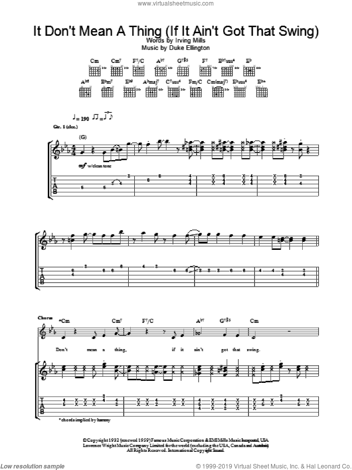 It Don't Mean A Thing (If It Ain't Got That Swing) sheet music for guitar (tablature) by Eva Cassidy and Duke Ellington, intermediate skill level