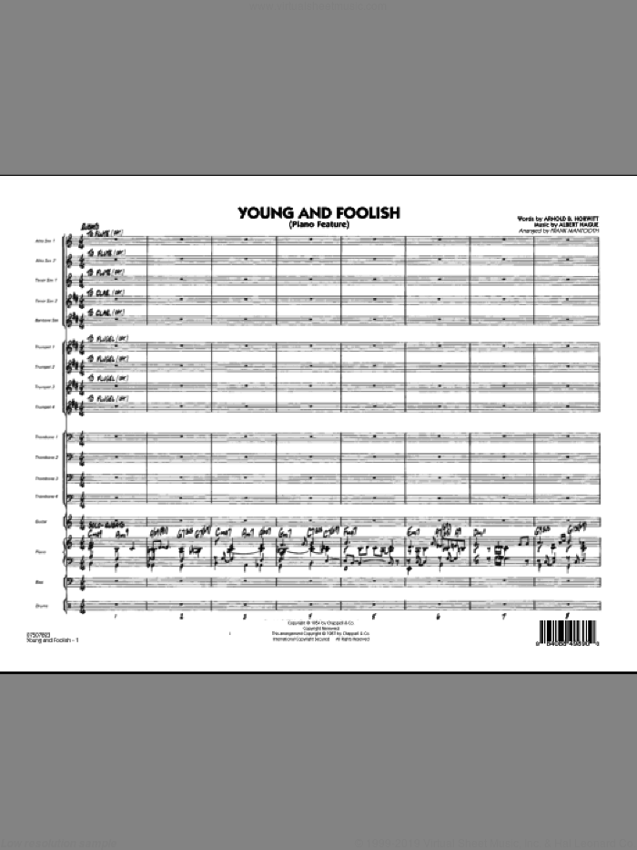 Young And Foolish (COMPLETE) sheet music for jazz band by Albert Hague, Arnold B. Horwitt and Frank Mantooth, intermediate skill level