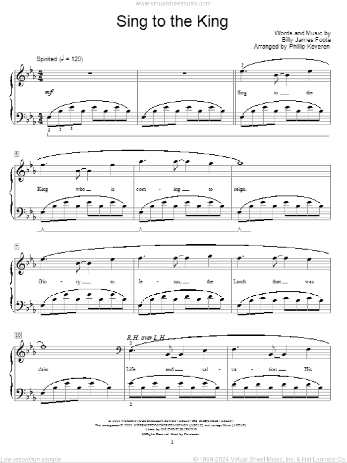 Sing To The King (arr. Phillip Keveren) sheet music for piano solo (elementary) by Billy Foote, Phillip Keveren and Miscellaneous, beginner piano (elementary)