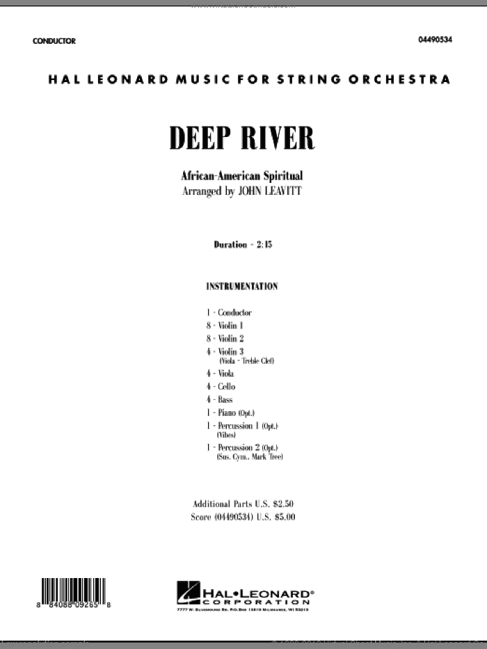 Deep River (COMPLETE) sheet music for orchestra by John Leavitt and Miscellaneous, intermediate skill level