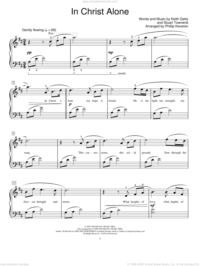 In Christ Alone (arr. Phillip Keveren) sheet music for piano solo (elementary) by Keith & Kristyn Getty, Phillip Keveren, Newsboys, Miscellaneous, Keith Getty and Stuart Townend, beginner piano (elementary)