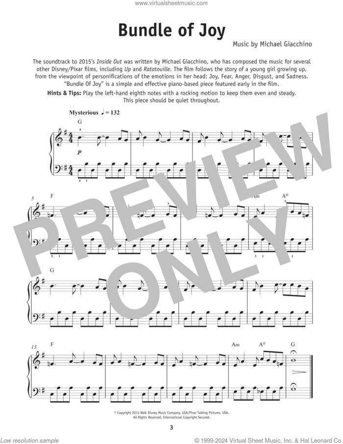 Bundle Of Joy (from Inside Out), (beginner) (from Inside Out) sheet music for piano solo by Michael Giacchino, beginner skill level