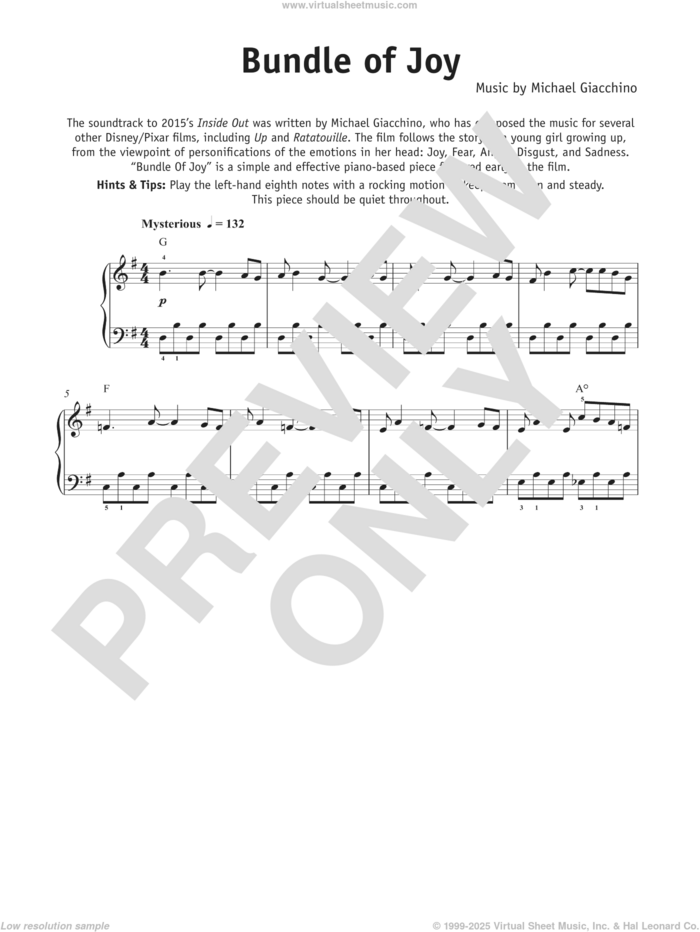 Bundle Of Joy (from Inside Out), (beginner) (from Inside Out) sheet music for piano solo by Michael Giacchino, beginner skill level