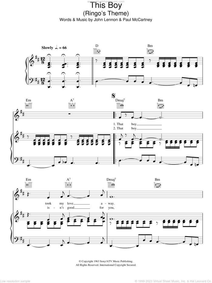 This Boy (Ringo's Theme) sheet music for voice, piano or guitar by The Beatles, intermediate skill level