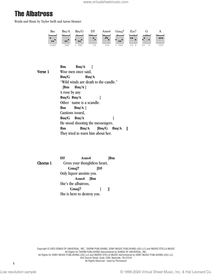 The Albatross sheet music for guitar (chords) by Taylor Swift and Aaron Dessner, intermediate skill level