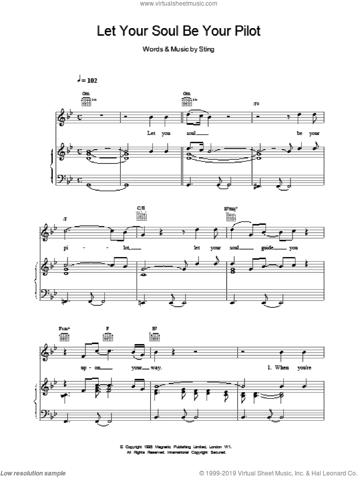 Let Your Soul Be Your Pilot sheet music for voice, piano or guitar by Sting, intermediate skill level