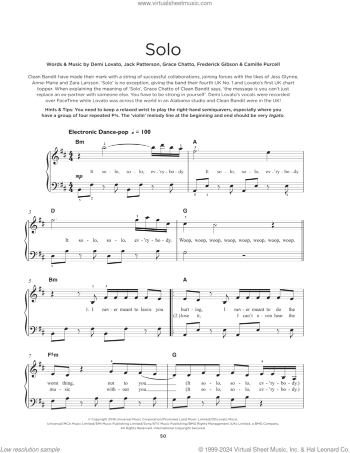 Solo sheet music for piano solo by Demi Lovato, Anne Preven and Scott Cutler, beginner skill level