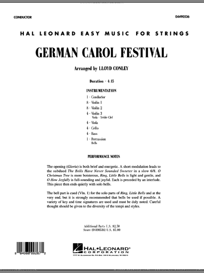 German Carol Festival (COMPLETE) sheet music for orchestra by Lloyd Conley, intermediate skill level