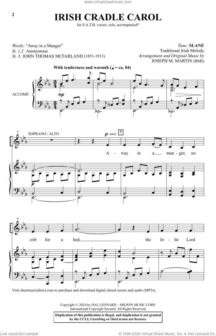 Irish Cradle Carol sheet music for choir (SATB: soprano, alto, tenor, bass) by Joseph M. Martin and Miscellaneous, intermediate skill level