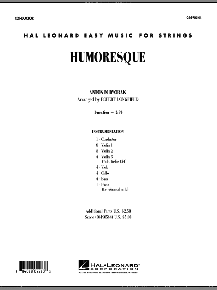 Humoresque (COMPLETE) sheet music for orchestra by Robert Longfield and Antonin Dvorak, classical score, intermediate skill level
