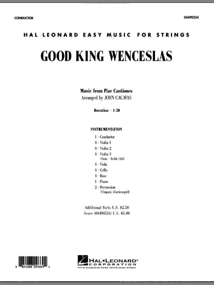 Good King Wenceslas (COMPLETE) sheet music for orchestra by Piae Cantiones, John Cacavas and John Mason Neale, intermediate skill level