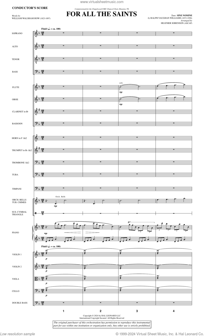For All The Saints (COMPLETE) sheet music for orchestra/band (Orchestra) by Heather Sorenson, Ralph Vaughan Williams and William W. How, intermediate skill level
