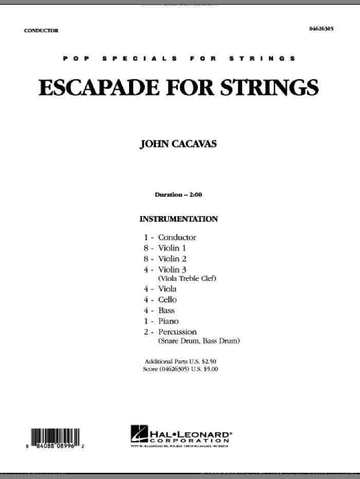 Escapade for Strings (COMPLETE) sheet music for orchestra by John Cacavas, classical score, intermediate skill level