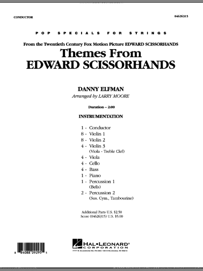 Themes from Edward Scissorhands (COMPLETE) sheet music for orchestra by Danny Elfman and Larry Moore, intermediate skill level