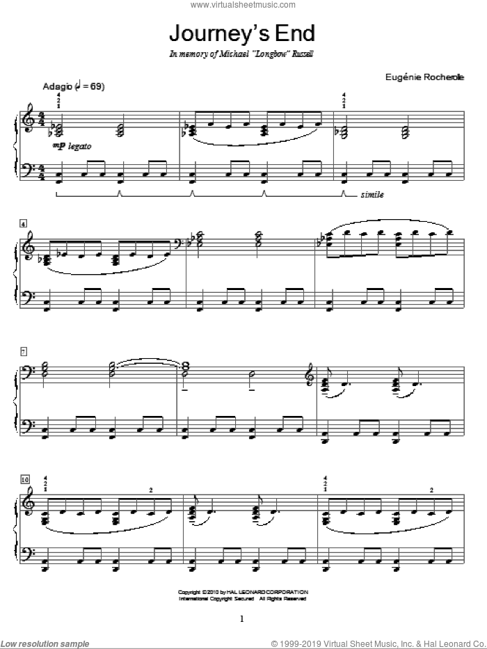 Journey's End sheet music for piano solo (elementary) by Eugenie Rocherolle and Miscellaneous, beginner piano (elementary)