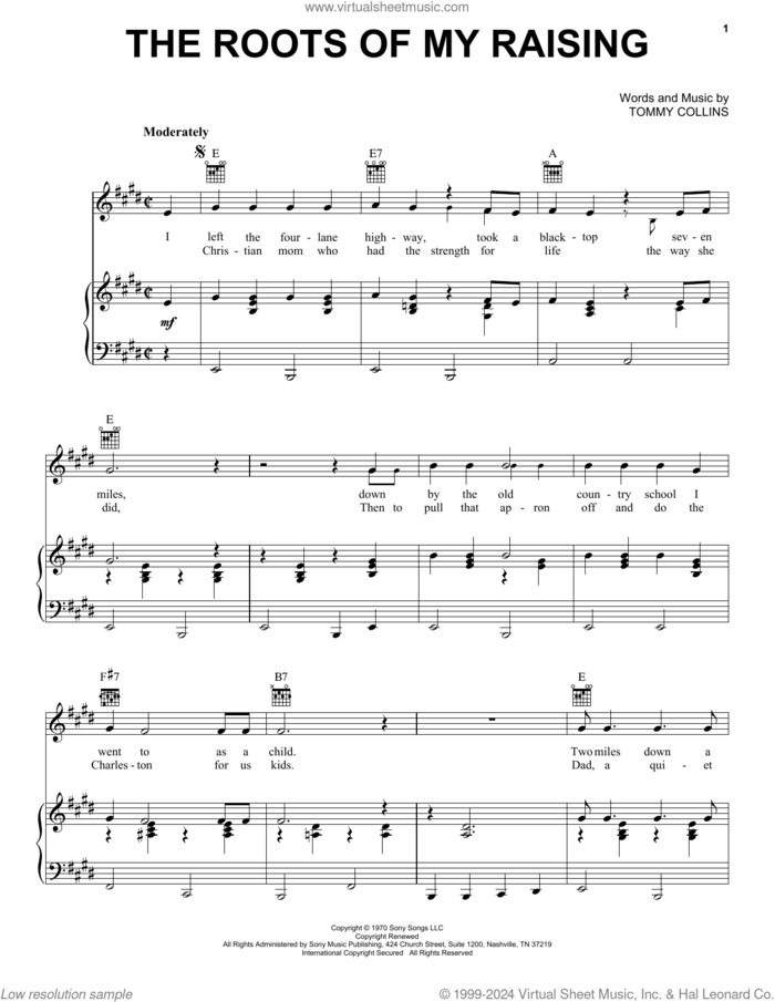 The Roots Of My Raising sheet music for voice, piano or guitar by Merle Haggard and Tommy Collins, intermediate skill level
