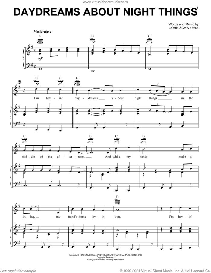 Daydreams About Night Things sheet music for voice, piano or guitar by Ronnie Milsap and John Schweers, intermediate skill level