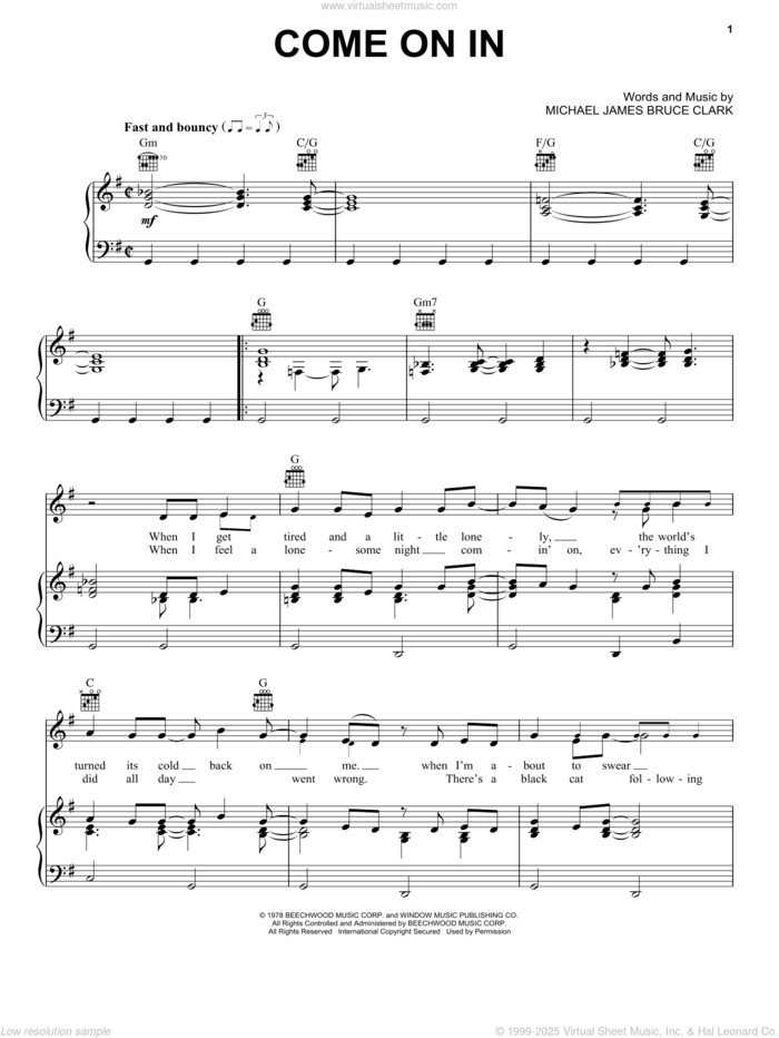 Come On In sheet music for voice, piano or guitar by Oak Ridge Boys and Michael James Bruce Clark, intermediate skill level