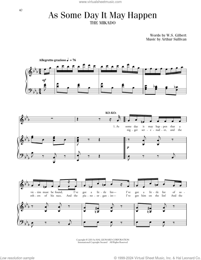 As Some Day It May Happen (from The Mikado) sheet music for voice and piano by Gilbert & Sullivan, Richard Walters, Arthur Sullivan and William S. Gilbert, classical score, intermediate skill level