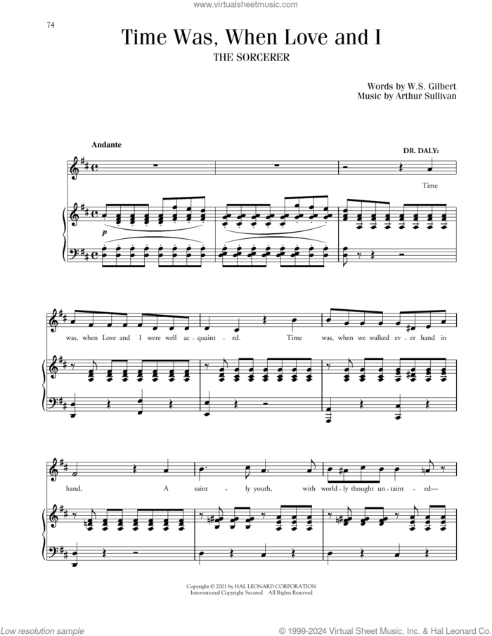 Time Was, When Love And I (from The Sorcerer) sheet music for voice and piano by Gilbert & Sullivan, Richard Walters, Arthur Sullivan and William S. Gilbert, classical score, intermediate skill level