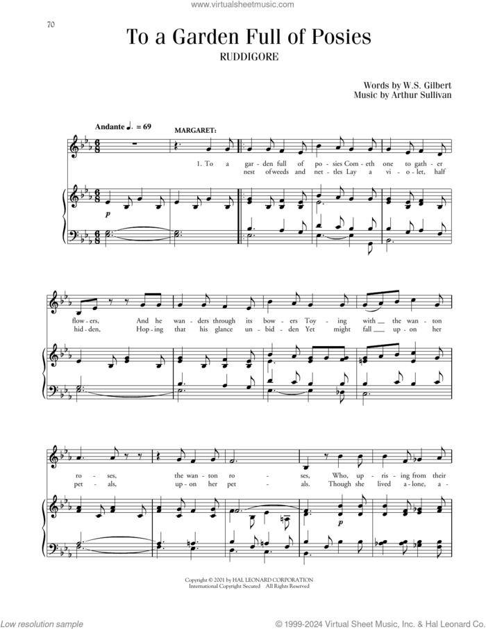 To A Garden Full Of Posies (from Ruddigore) sheet music for voice and piano by Gilbert & Sullivan, Richard Walters, Arthur Sullivan and William S. Gilbert, classical score, intermediate skill level