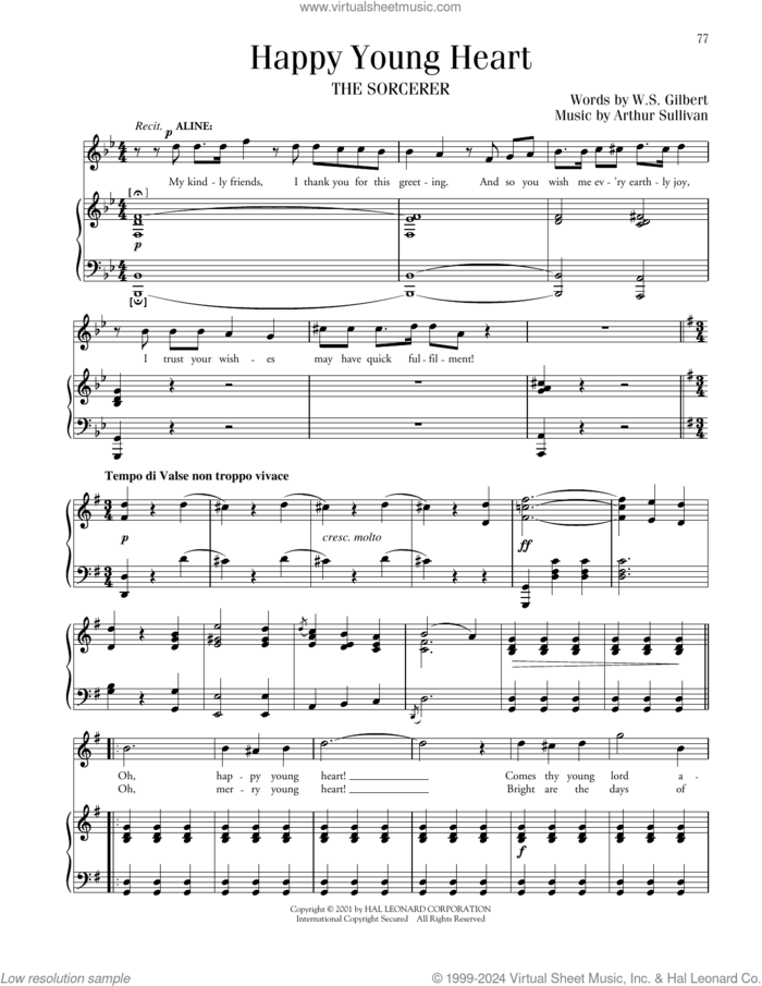 Happy Young Heart (from The Sorcerer) sheet music for voice and piano by Gilbert & Sullivan, Richard Walters, Arthur Sullivan and William S. Gilbert, classical score, intermediate skill level