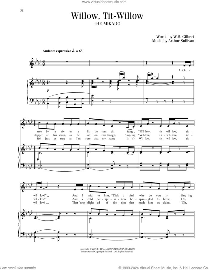 Willow, Tit-Willow (from The Mikado) sheet music for voice and piano by Gilbert & Sullivan, Richard Walters, Arthur Sullivan and William S. Gilbert, classical score, intermediate skill level