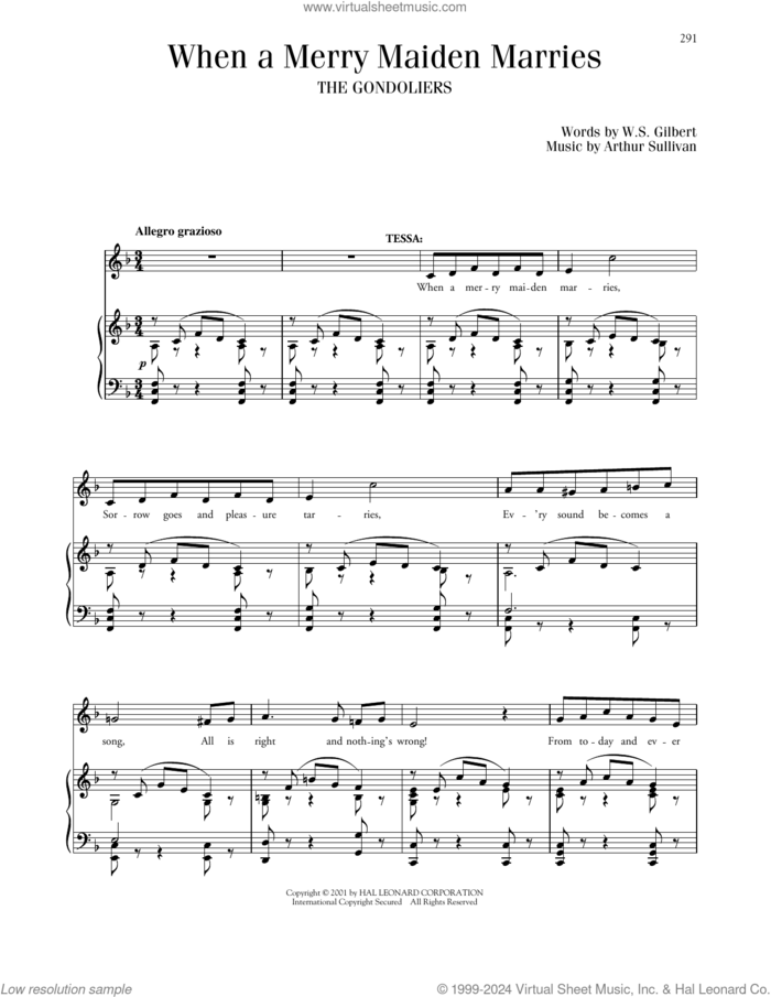 When A Merry Maiden Marries (from The Gondoliers) sheet music for voice and piano by Gilbert & Sullivan, Richard Walters, Joan Frey Boytim, Arthur Sullivan and William S. Gilbert, classical score, intermediate skill level