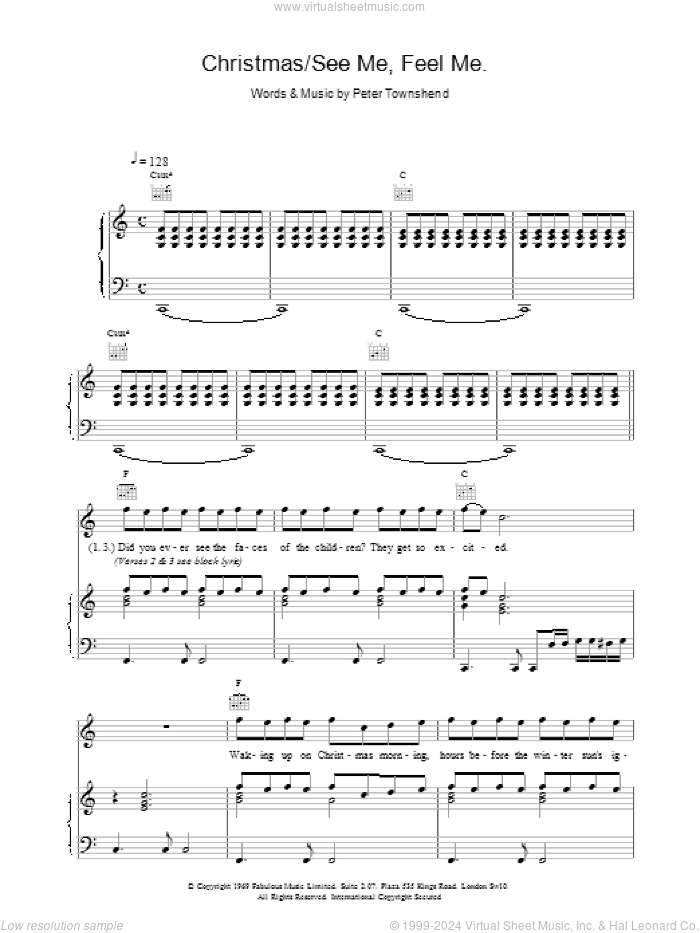 Christmas/See Me Feel Me sheet music for voice, piano or guitar by The Who and Pete Townshend, intermediate skill level