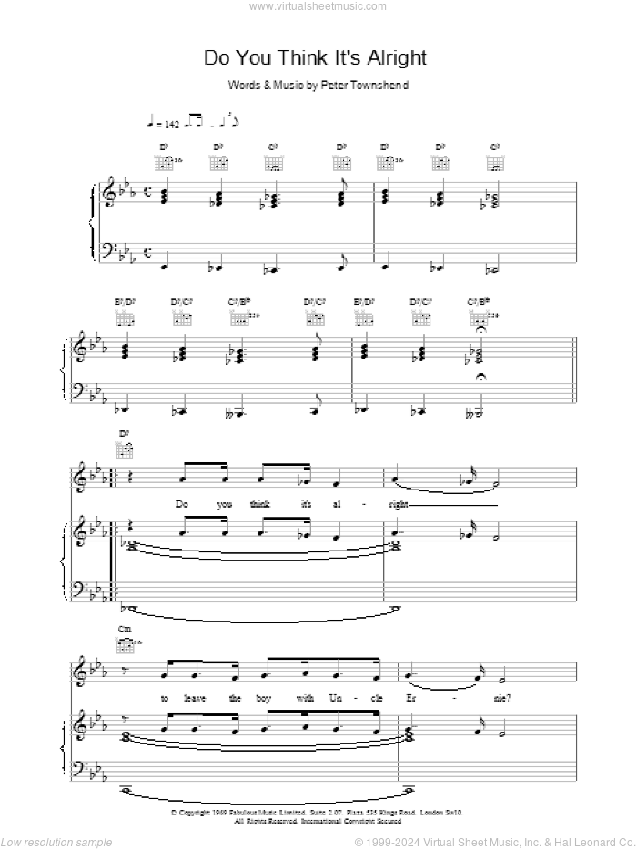 Do You Think It's Alright sheet music for voice, piano or guitar by The Who and Pete Townshend, intermediate skill level