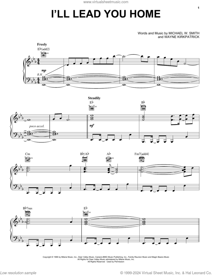 I'll Lead You Home sheet music for voice, piano or guitar by Michael W. Smith and Wayne Kirkpatrick, intermediate skill level